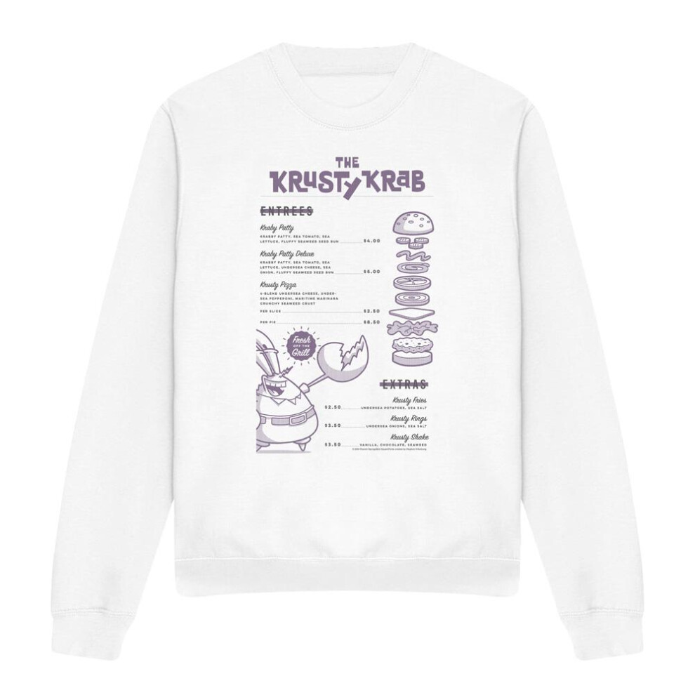 Spongebob Squarepants (Xxl, ) Unisex Adult Krusty Krab Menu Sweatshirt White
