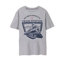 (S, Grey Marl) Yellowstone Mens Train Station Short-Sleeved T-Shirt