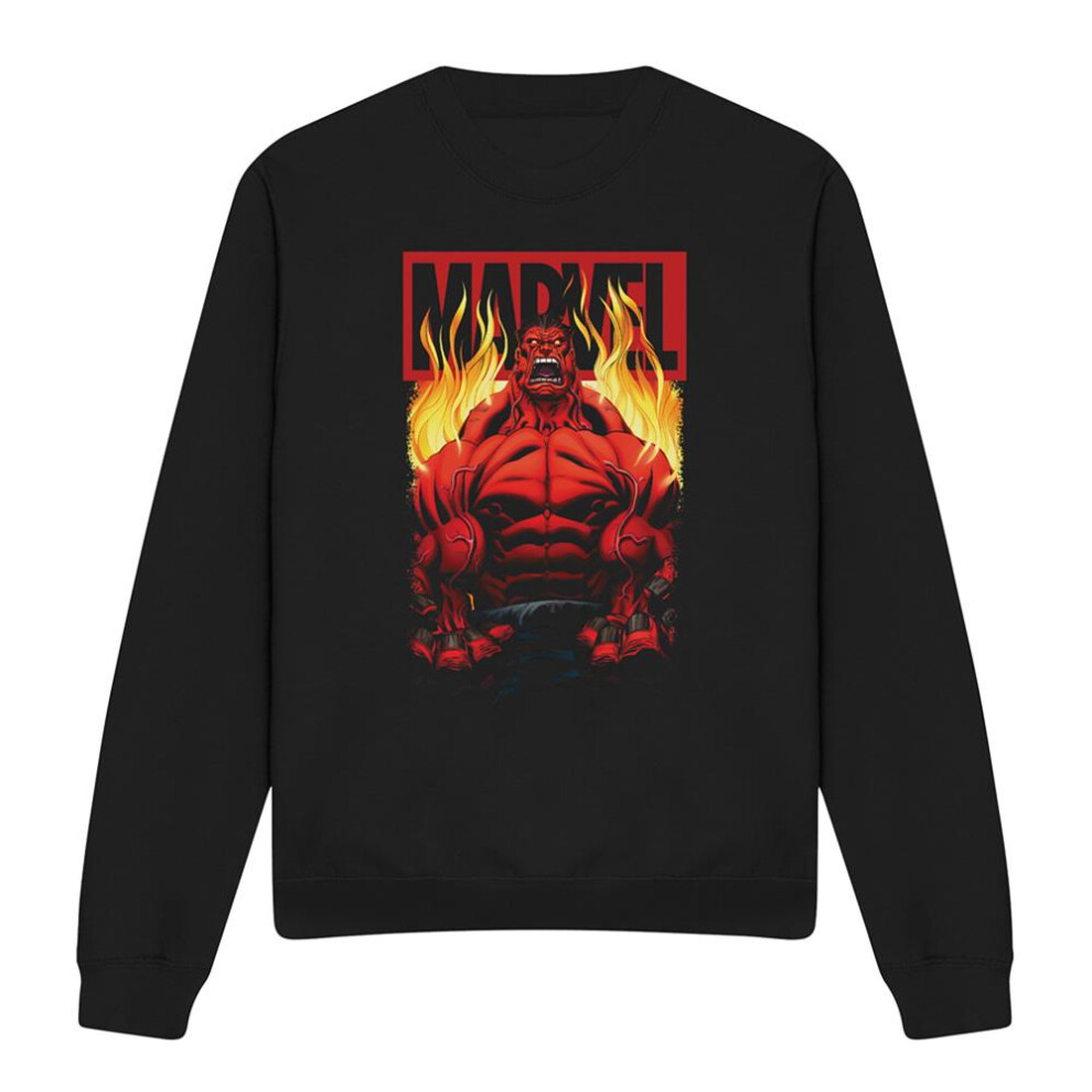 Marvel (Xl, Black) Unisex Adult Red Hulk Fire Sweatshirt