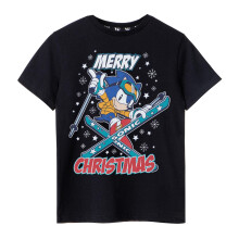 (13-14 Years, Black) Sonic The Hedgehog Boys Merry Christmas T-Shirt