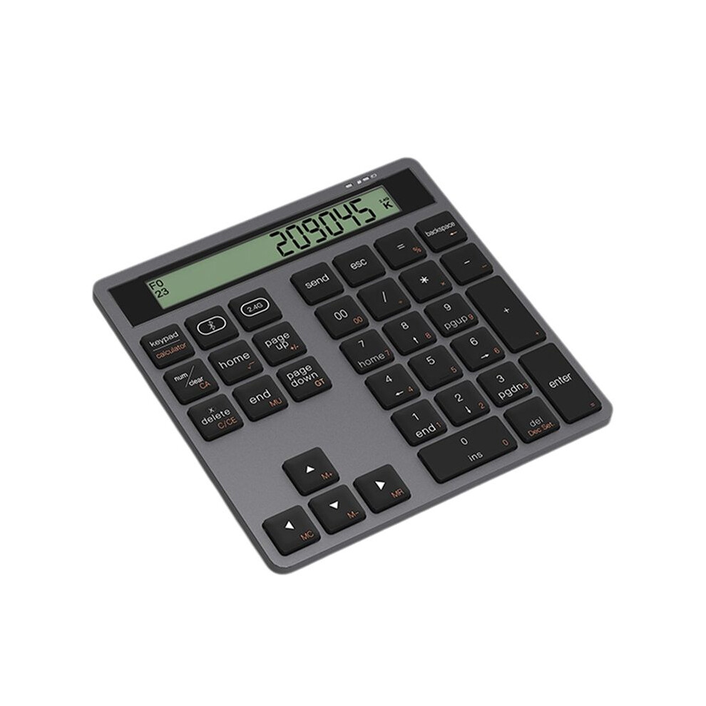 Ergonomic Dual Mode Wireless Numeric Keyboard With Display Calculator 2In1 Wireless Number Keypad Grey 6031739709821