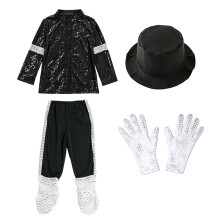 (1, S) Jungen Michael Jackson Cosplay Kostüm Anzug Jacke Hose Hut Handschuhe