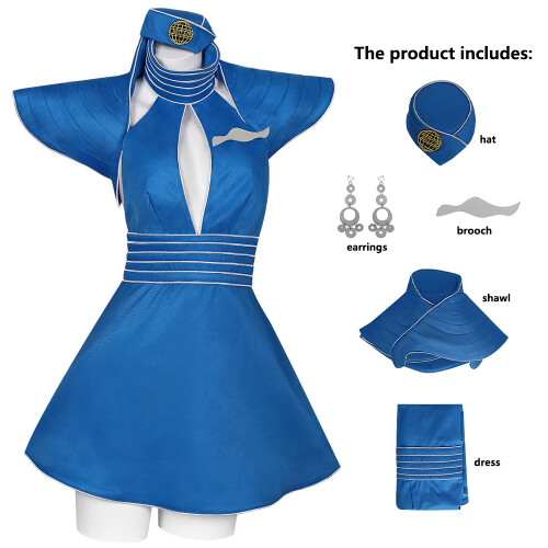 (M) Blaues Stewardess-Uniform-Showparty-Outfit