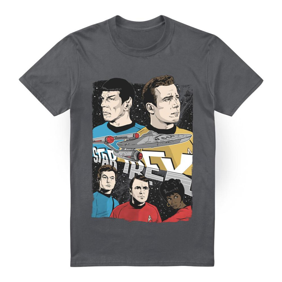 Star Trek (Xl, Charcoal) Mens Illustrated Crew T-Shirt Multicoloured