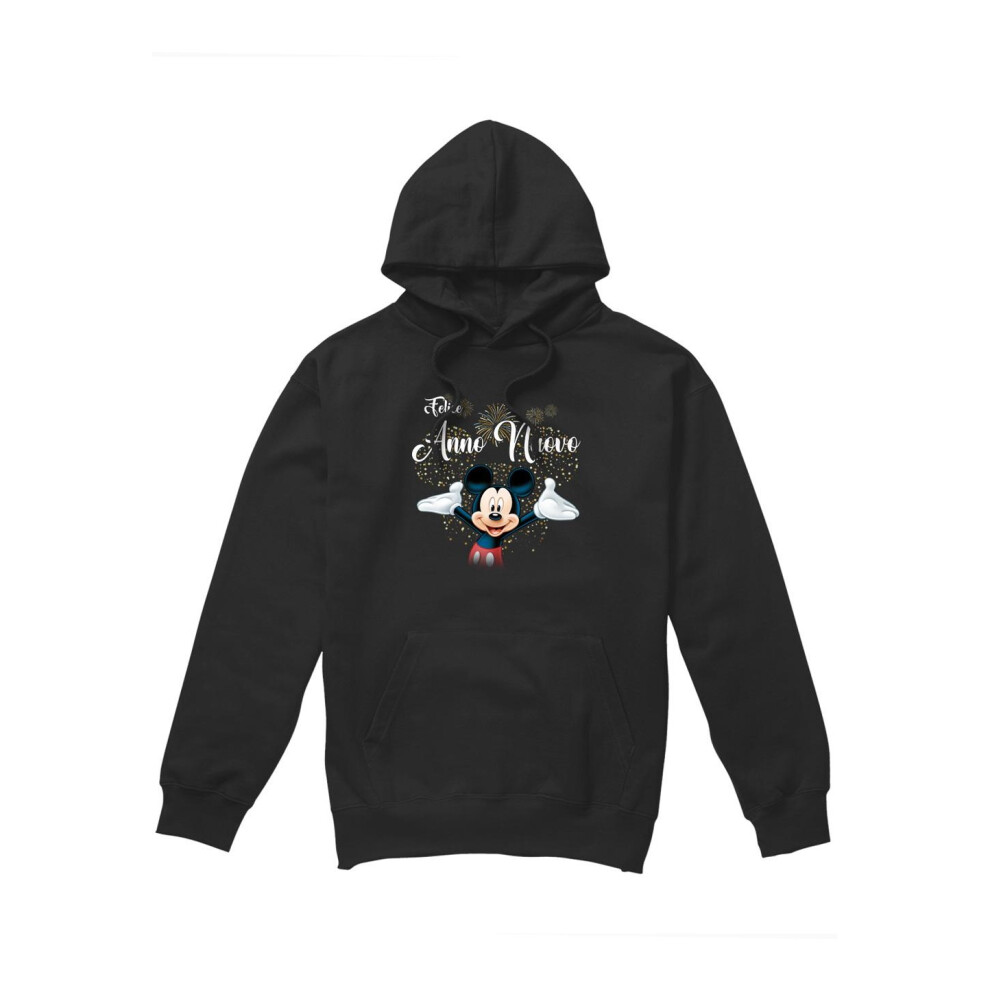 Disney (S, ) Mens Italian Mickey Mouse Fireworks New Year Hoodie Black