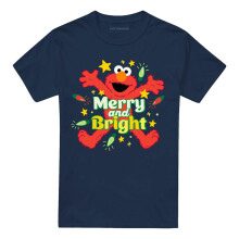 (XXL, Navy) Sesame Street Unisex Adult Merry And Bright Elmo T-Shirt