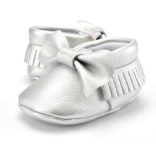 (Silver,11)Baby Soft Sole Leather Crib Shoes Infant Boy Girls Toddler Tassel Moccasin 018m