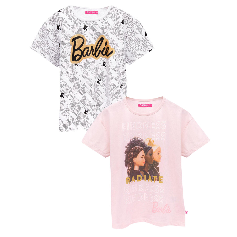 Barbie (5-6 Years, White/Pink) Girls Kindness Stronger Together Unity And Love T-Shirt Set (Pack Of 2)