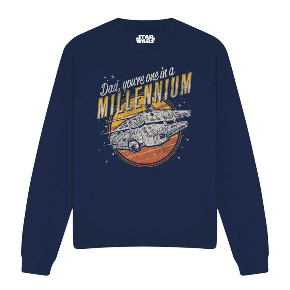 Star Wars (L, Navy) Unisex Adult Dad One In A Millennium Vintage Sweatshirt Blue,Multicoloured