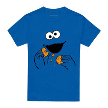(XL, Royal Blue) Sesame Street Unisex Adult Om Nom Cookie Monster Face T-Shirt