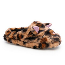 (13-1 Child UK, Brown) Slumberzzz Girls Animal Print Sliders