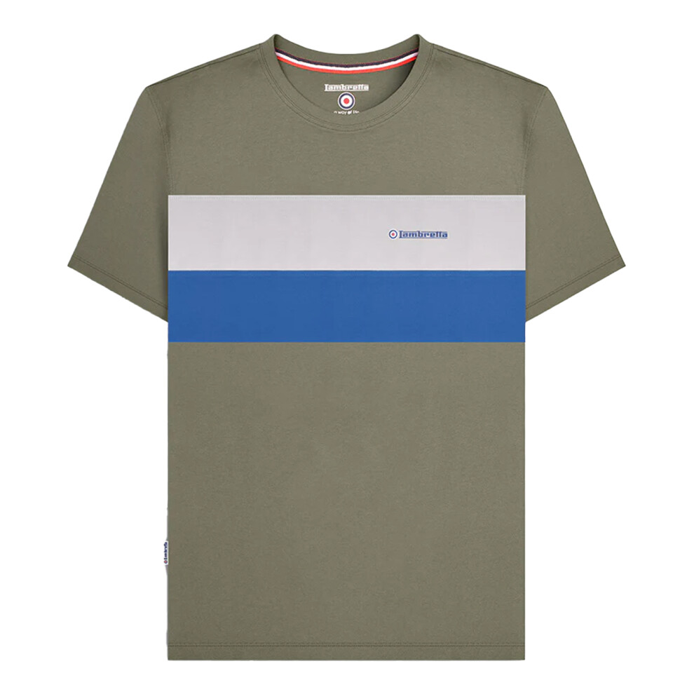 Lambretta (3Xl, Khaki Green) Mens Panelled Short-Sleeved T-Shirt