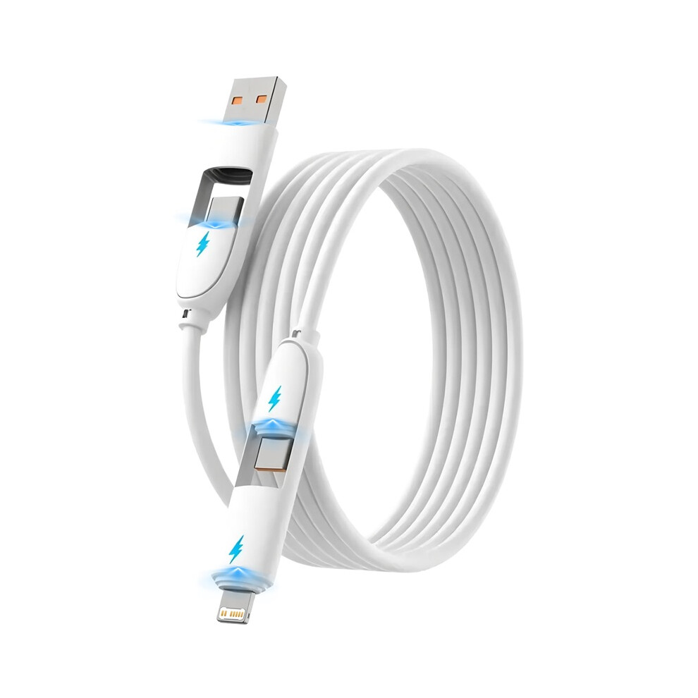 (White) 4 In 1 Silica Usb Cable Type C Usb Micro For Iphone Samsung Huawei Xiaomi Multi Port Multiple Charging Wire White 4017648579979