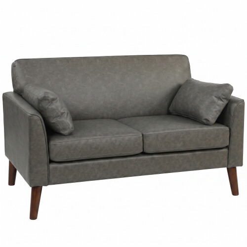 Homcom HOMCOM 2 Seater Sofa, 132 cm Modern Small Sofa with Solid Wood Legs, Grey 1
