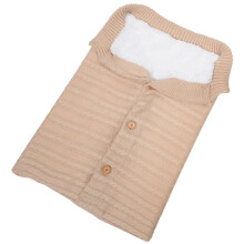 (Beige) Knitted Plush Baby Sleep Sack With Buttons For Outdoor Safety Warmth Stroller
