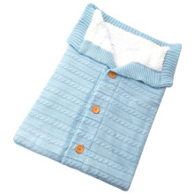 (LightBlue) Knitted Plush Baby Sleep Sack With Buttons For Outdoor Safety Warmth Stroller