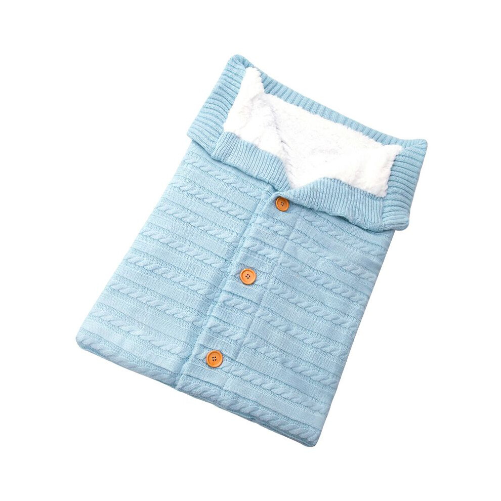(LightBlue) Baby Knitted Plush Sleep Sack With Buttons For Outdoor Safety Warmth Stroller