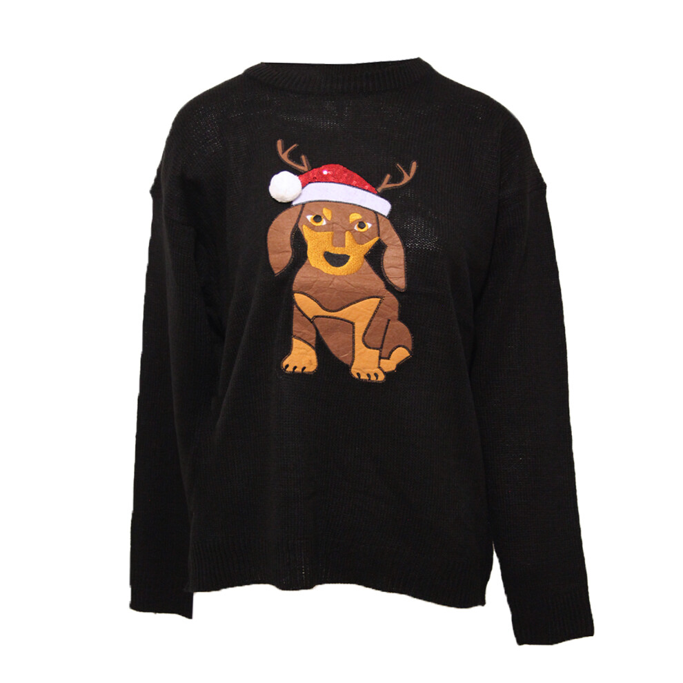 Brave Soul (Xs, ) Womens Have A Merry Christmas Dog Jumper Black