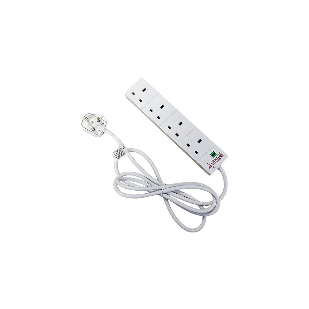 Cablenet 4 Way Uk 13Amp Surge Protected Power Strip With 5M Lead White 5056750306768