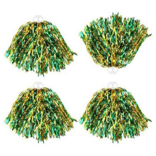 Cheerleading Pom Poms, Metallic Foil Cheer Hand Flowers with Ring Handles Team Spirit, Sports Games Cheering 4 Pack