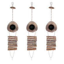3X Natürliche Kokosnussschale Kokosnusshaut mit Leiter für Bird Shell Hideaway Durable 2