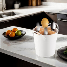 Kitchen Cutlery Organizer Knife Stand Storage Holder Separate Spoon Fork Chopstick Kitchenware Cooking Tool Bucket White