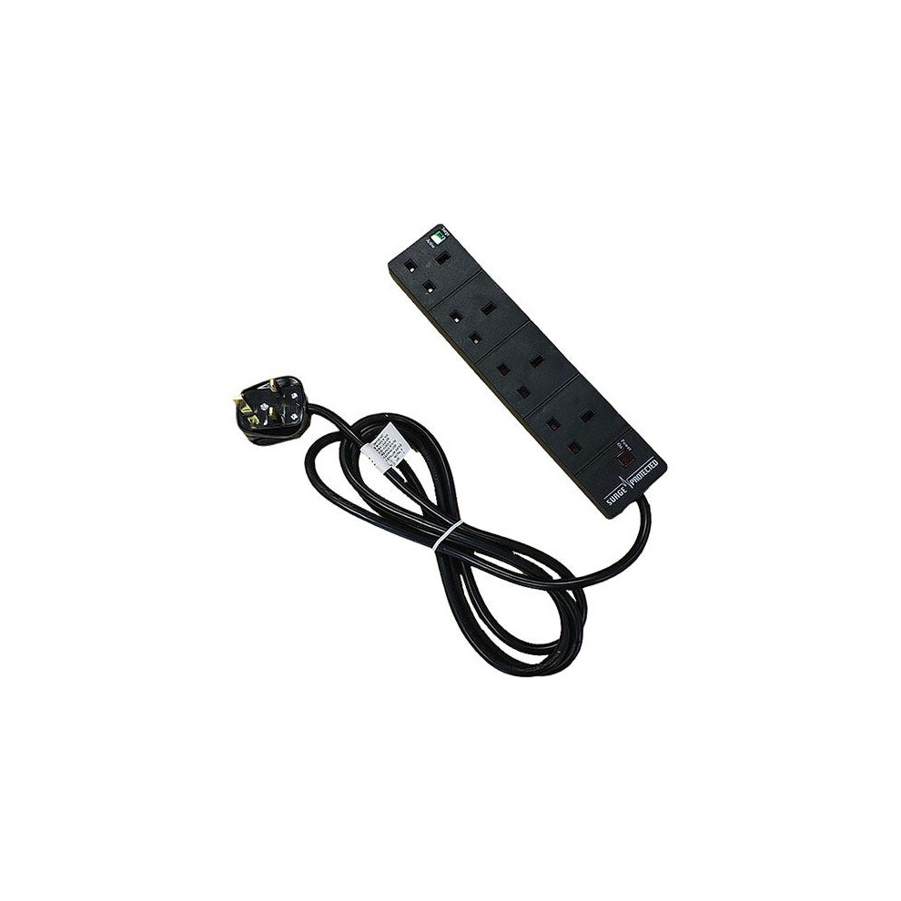 Cablenet 4 Way Uk 13Amp Surge Protected Power Strip With 2M Lead Black 5056750330541