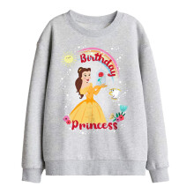 (12-13 Years, Athletic Heather) Beauty And The Beast Childrens/Kids Birthday Princess Belle Chip Sweatshirt