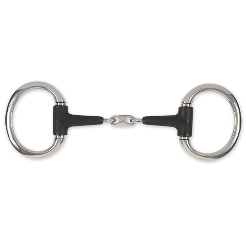 (5in, Silver/Black) Equirubber Equikind+ Peanut Link Horse Eggbutt Snaffle Bit
