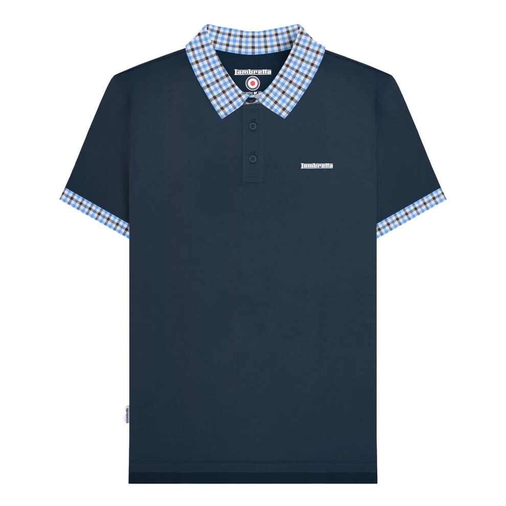Lambretta (Xxl, Navy) Mens Ss25 Gingham Big & Tall Polo Shirt Blue,Multicoloured