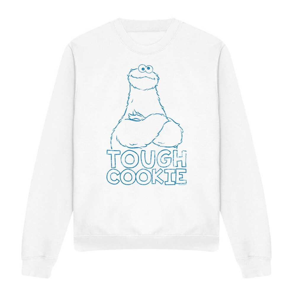 Sesame Street (S, ) Unisex Adult Tough Cookie Monster Sweatshirt White
