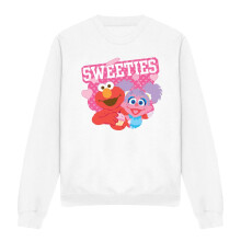 (XL, White) Sesame Street Unisex Adult Sweeties Elmo & Abby Valentine's Day Sweatshirt