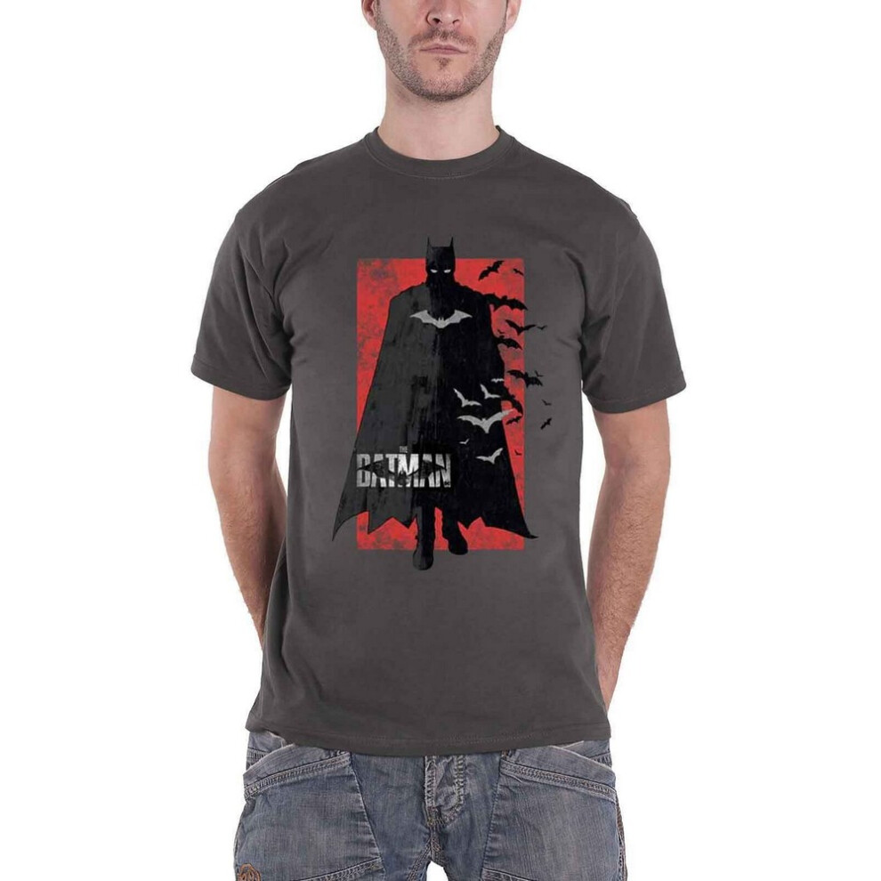 Batman (M, Charcoal ) Unisex Adult Distressed Logo Cotton T-Shirt Grey