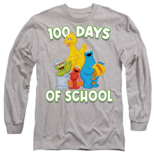 (S, Athletic Heather) Sesame Street Unisex Adult 100 Days Of School Long-Sleeved T-Shirt