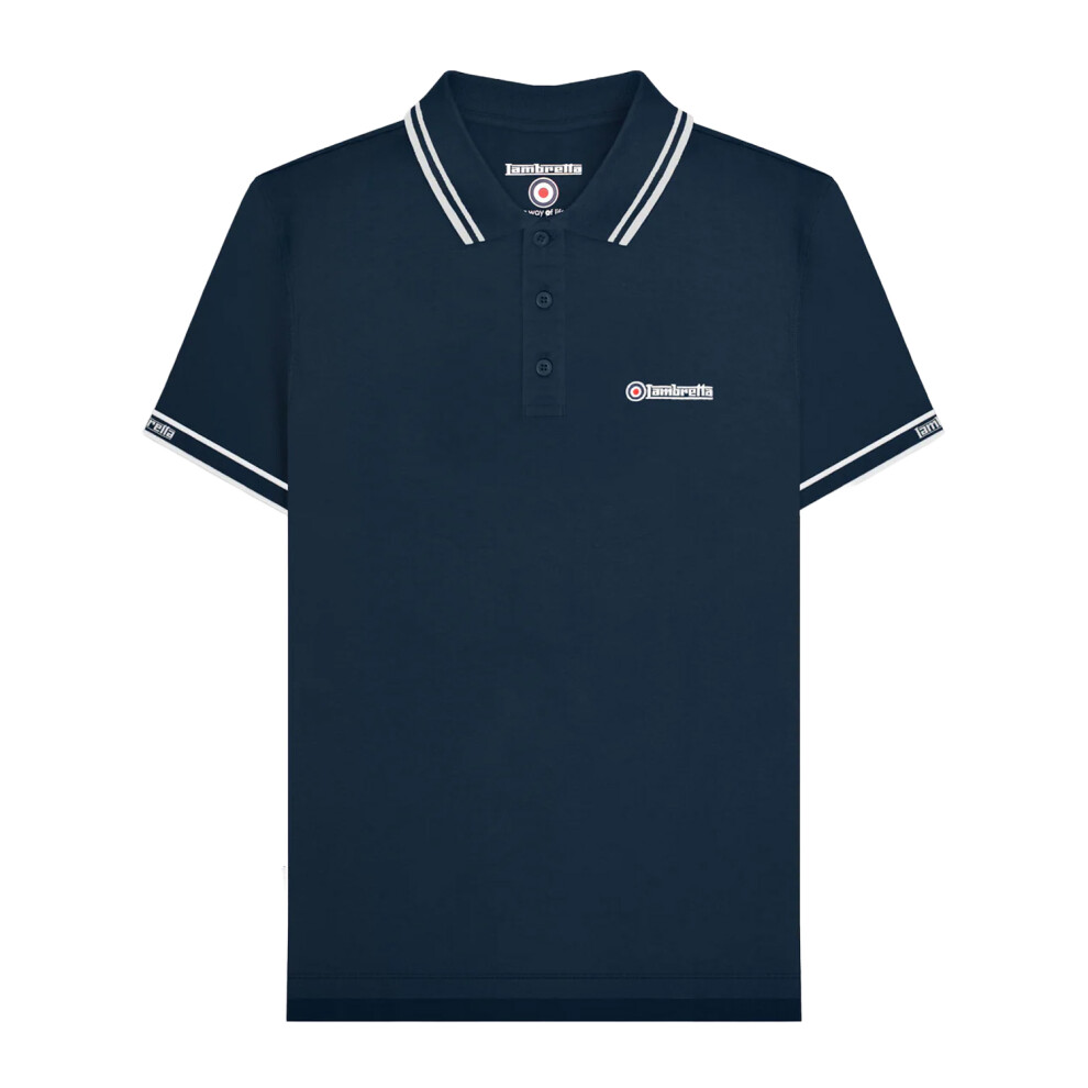 Lambretta (4Xl, Navy) Mens Ss25 Branded Sleeve Polo Shirt Blue,Multicoloured