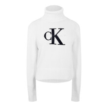 (12 UK, Brilliant White) Calvin Klein Womens/Ladies Logo Organic Cotton Slim Turtleneck