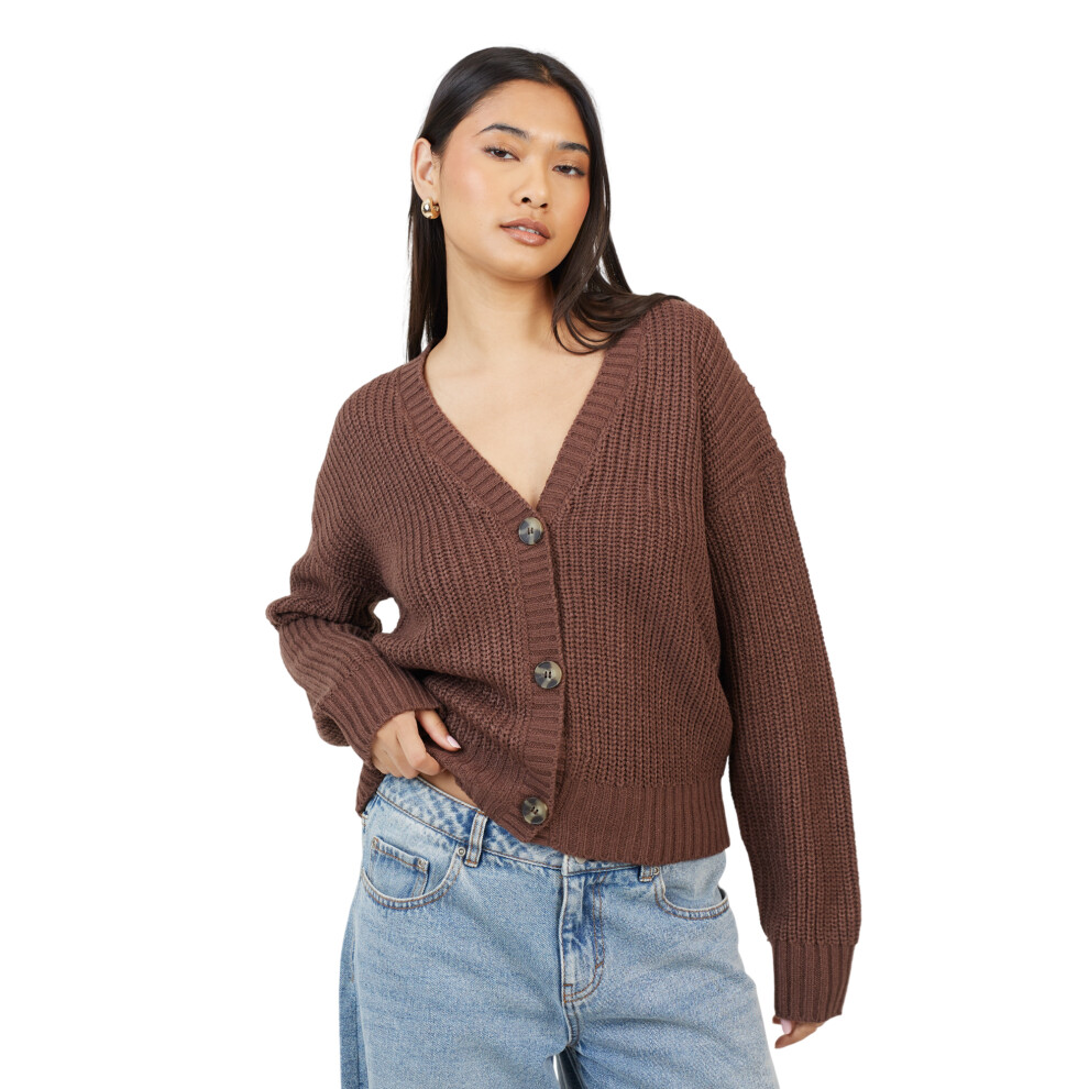 Brave Soul (S, Brown) Womens/Ladies Fisherman Ribbed Cardigan