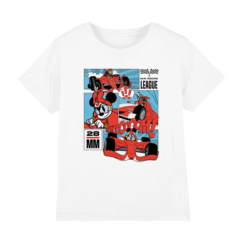 Disney (3-4 Years, White) Childrens/Kids Racing Mickey Mouse & Friends Comic T-Shirt