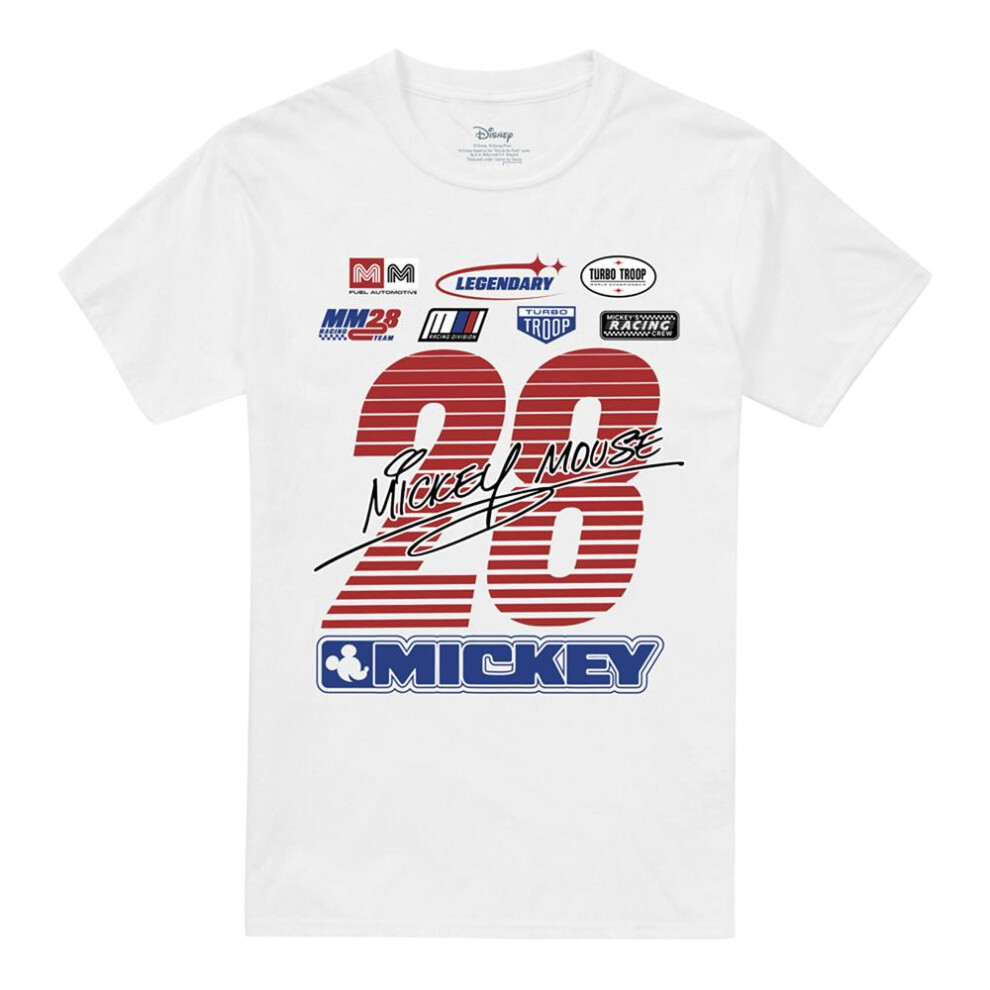 Disney (Xxl, White) Unisex Adult Mickey Mouse Racing Logo T-Shirt