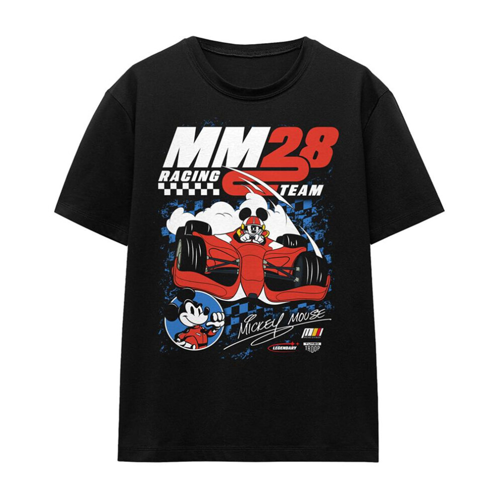 Disney (Xxl, Black) Womens/Ladies Mickey Mouse Chequered Racing T-Shirt