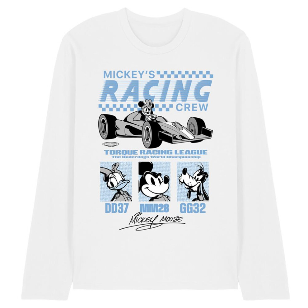 Disney (L, White) Unisex Adult Torque Racing League Long-Sleeved T-Shirt