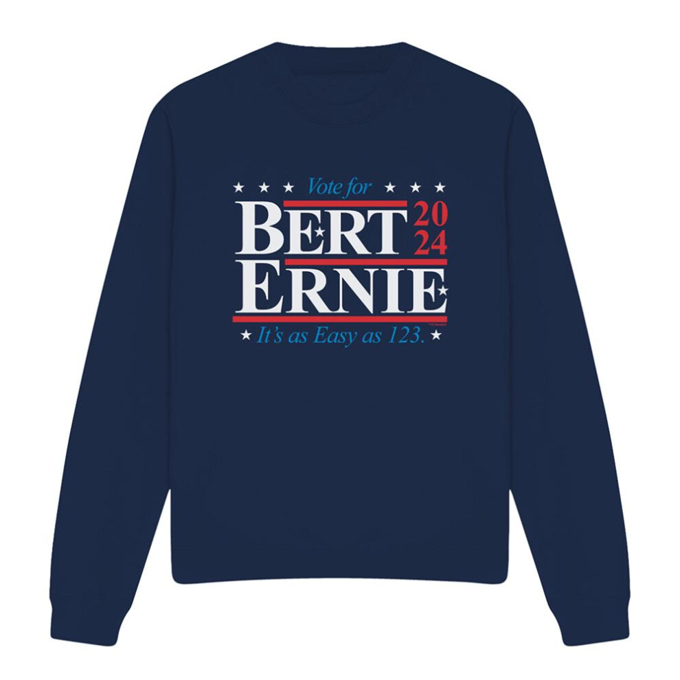 Sesame Street (L, Navy) Unisex Adult Bert Ernie For President 123 Sweatshirt