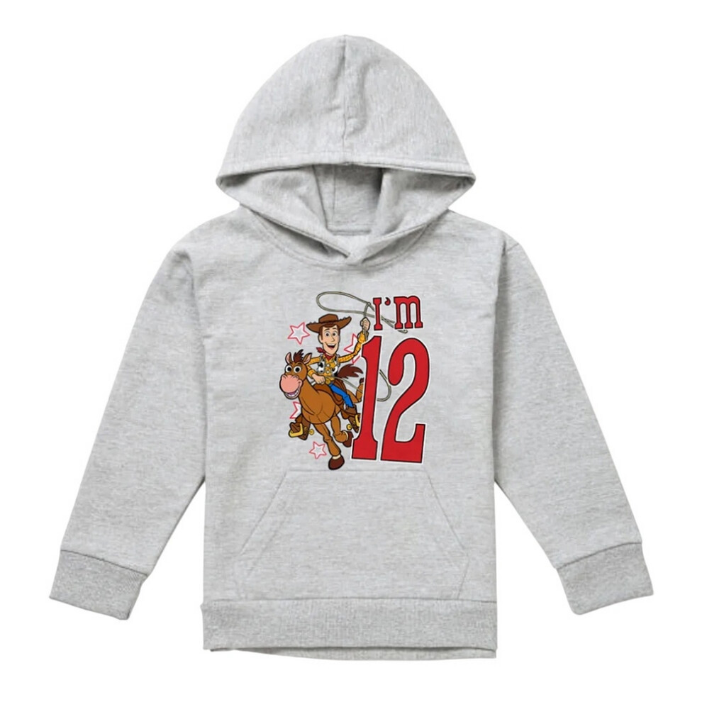 Toy Story (12-13 Years, Athletic Heather) Childrens/Kids I'm 12 Woody Heather Birthday Pullover Hoodie