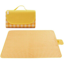 (Avocado) (Yellow Check) Large Picnic Blanket Mat Waterproof Camping Beach Family Travel Outdoor Folding