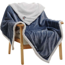 (Dark Blue, 180*200cm/70.9*78.7Inch) Sherpa Flannel Fleece Blanket Soft Plush Warm Thickened Bed Sofa Twin Queen