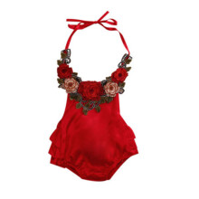 (Red,12-18 Months)Toddler Baby Kids Girls Clothes Flower Backless Romper Jumpsuit Sunsuit Bodysuit