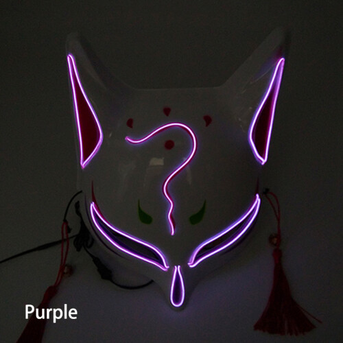 (purple) Light Up Neon Half Face Mask Flashing In Dark Fox Mask