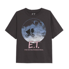 (7-8 Years, Black) E.T Girls Moon & Bike T-Shirt