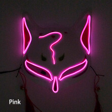 (pink) Light Up Neon Half Face Mask Flashing In Dark Fox Mask
