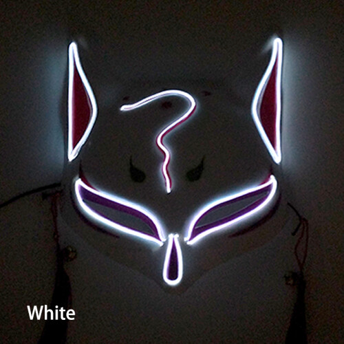 (white) Light Up Neon Half Face Mask Flashing In Dark Fox Mask
